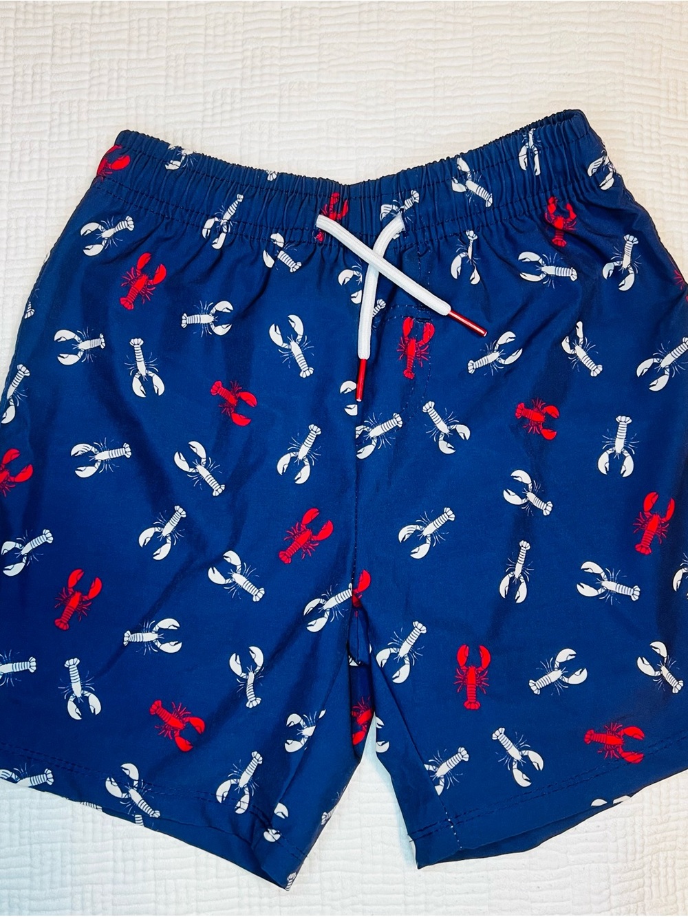 Navy Lobster Print Swim Trunks